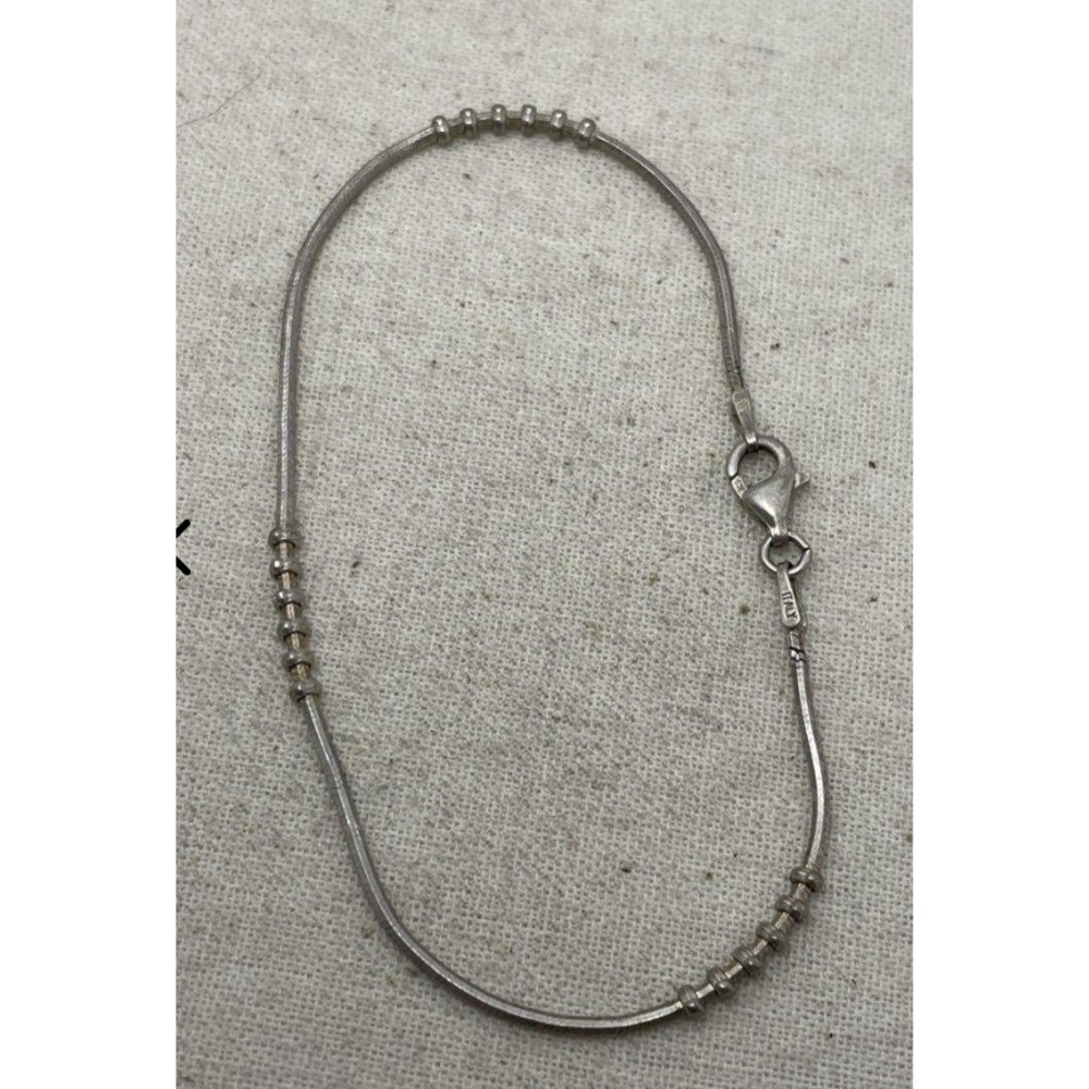 Vintage Italy 925 Sterling Silver Snake Chain Bead Station Bracelet 7.25in 2.7g - Picture 1 of 4